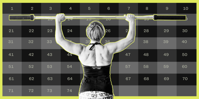 Illustration of woman lifting weights with a calendar behind her